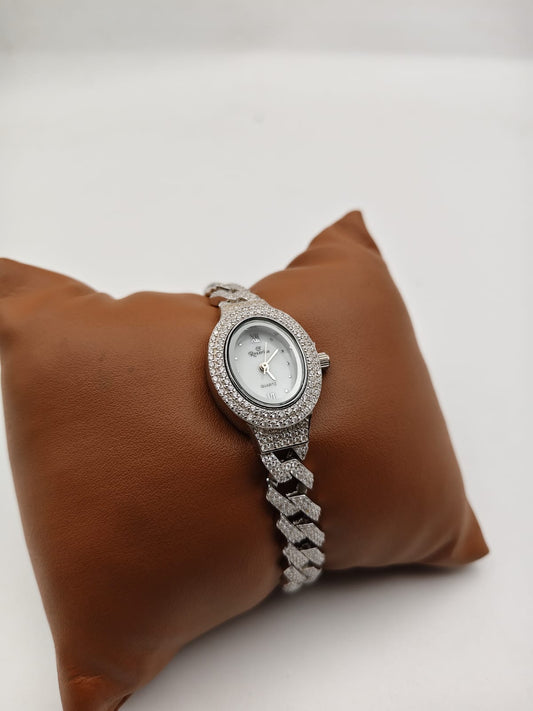 925 Silver Diamond-Style Link Bracelet Watch – Rhodium Plated - IHSJ.pk