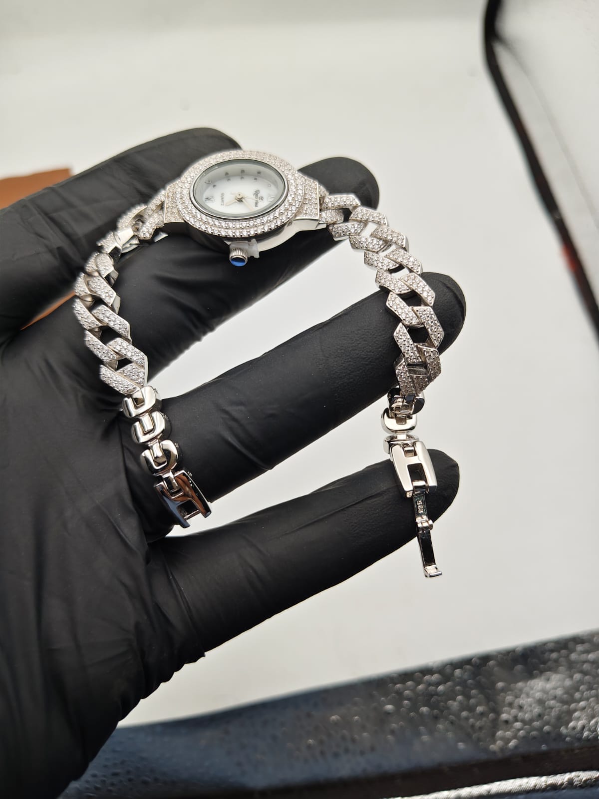 925 Silver Diamond-Style Link Bracelet Watch – Rhodium Plated - IHSJ.pk