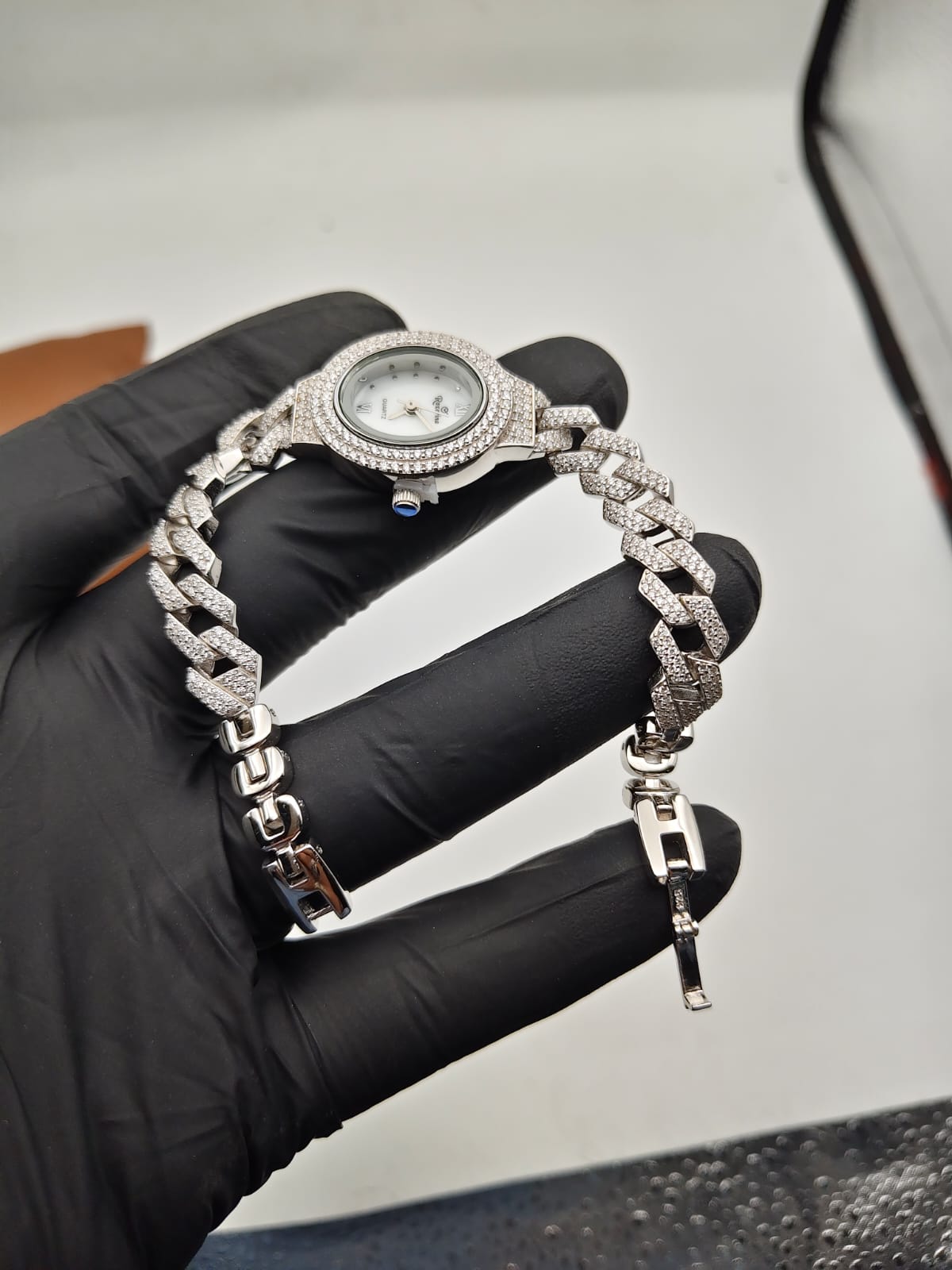 925 Silver Diamond-Style Link Bracelet Watch – Rhodium Plated - IHSJ.pk