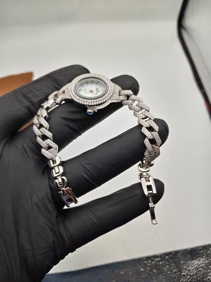 925 Silver Diamond-Style Link Bracelet Watch – Rhodium Plated - IHSJ.pk