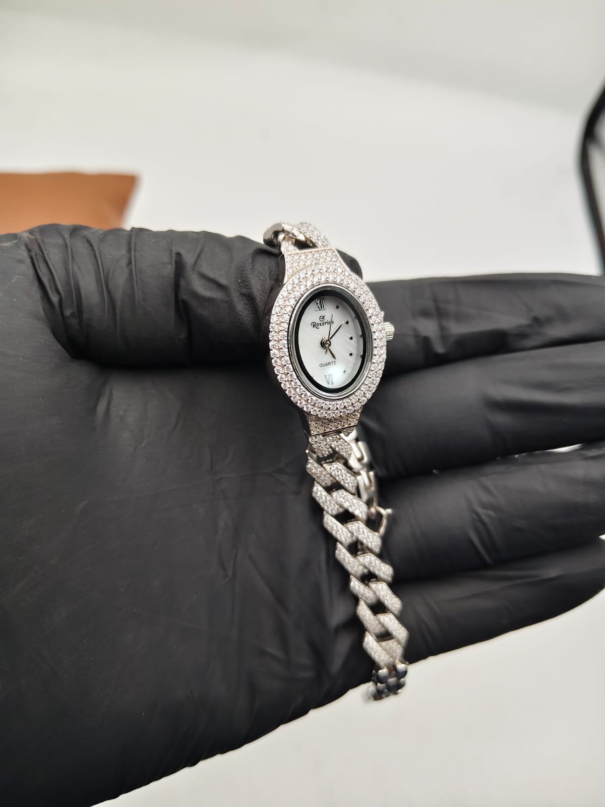 925 Silver Diamond-Style Link Bracelet Watch – Rhodium Plated - IHSJ.pk