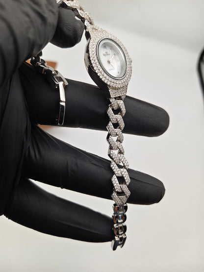 925 Silver Diamond-Style Link Bracelet Watch – Rhodium Plated - IHSJ.pk