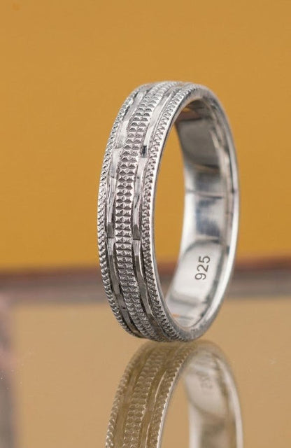 925 Silver Gents Ring - Premium Quality Grid Pattern Stylish Fashion Chala - IHSJ.pk