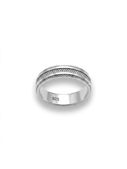 925 Silver Gents Ring - Premium Quality Grid Pattern Stylish Fashion Chala - IHSJ.pk
