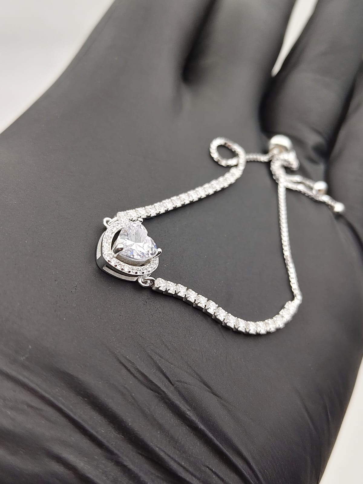 925 Silver Heart Zircon Adjustable Bracelet for Women - IHSJ.pk