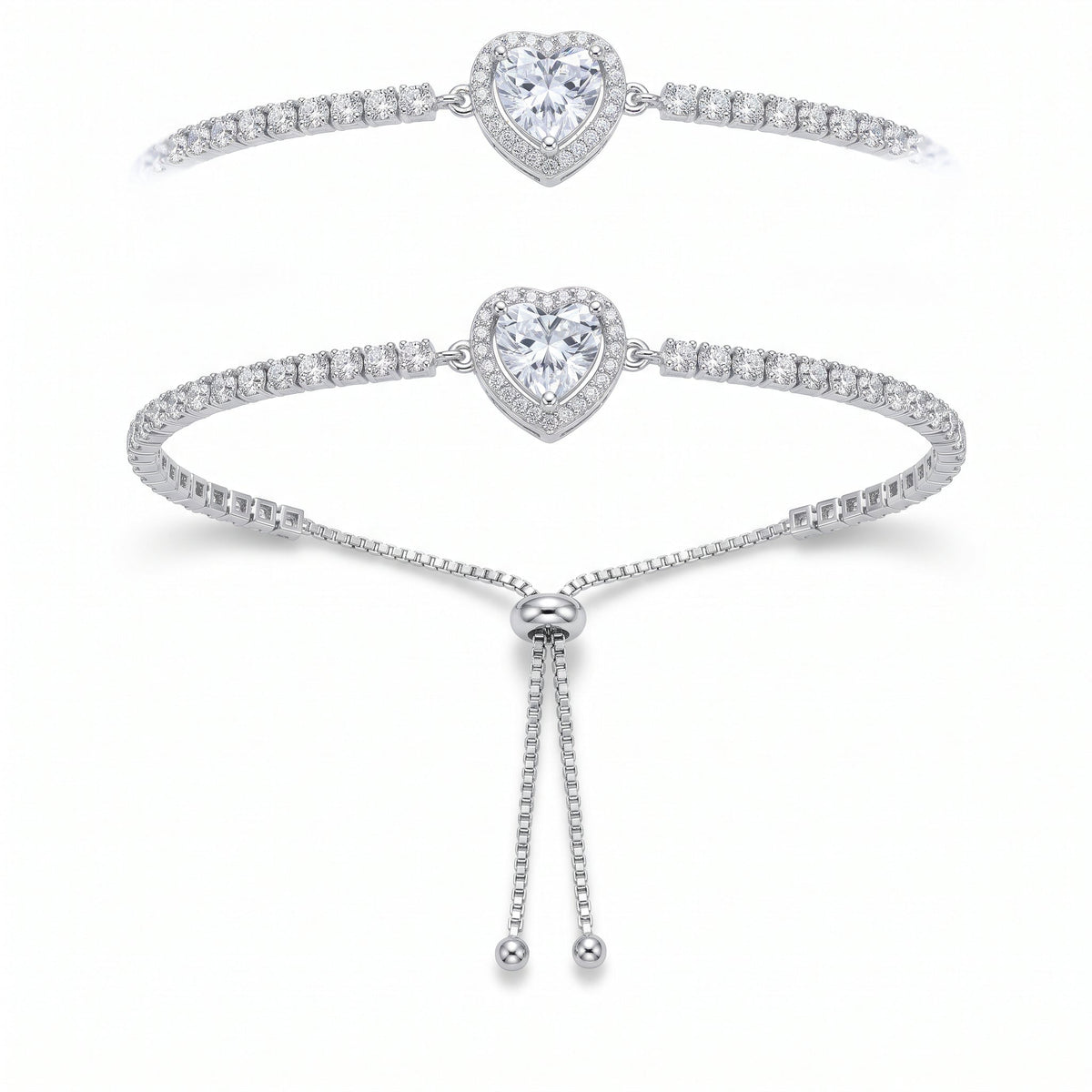 925 Silver Heart Zircon Adjustable Bracelet for Women - IHSJ.pk