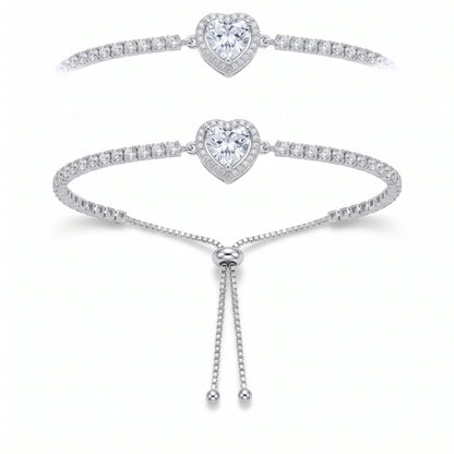 925 Silver Heart Zircon Adjustable Bracelet for Women - IHSJ.pk