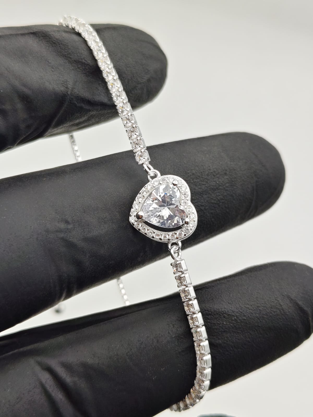 925 Silver Heart Zircon Adjustable Bracelet for Women - IHSJ.pk