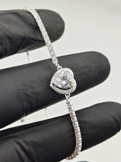 925 Silver Heart Zircon Adjustable Bracelet for Women - IHSJ.pk