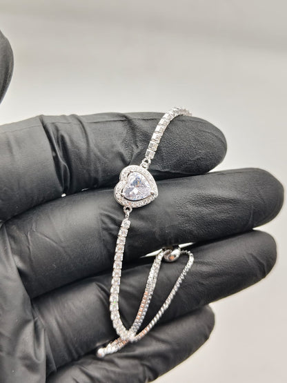 925 Silver Heart Zircon Adjustable Bracelet for Women - IHSJ.pk