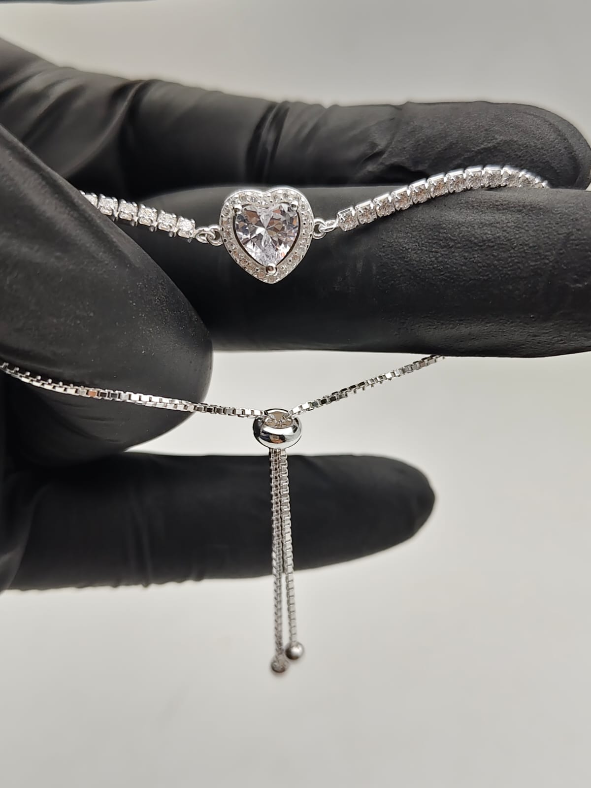 925 Silver Heart Zircon Adjustable Bracelet for Women - IHSJ.pk