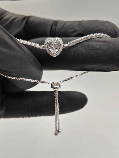 925 Silver Heart Zircon Adjustable Bracelet for Women - IHSJ.pk