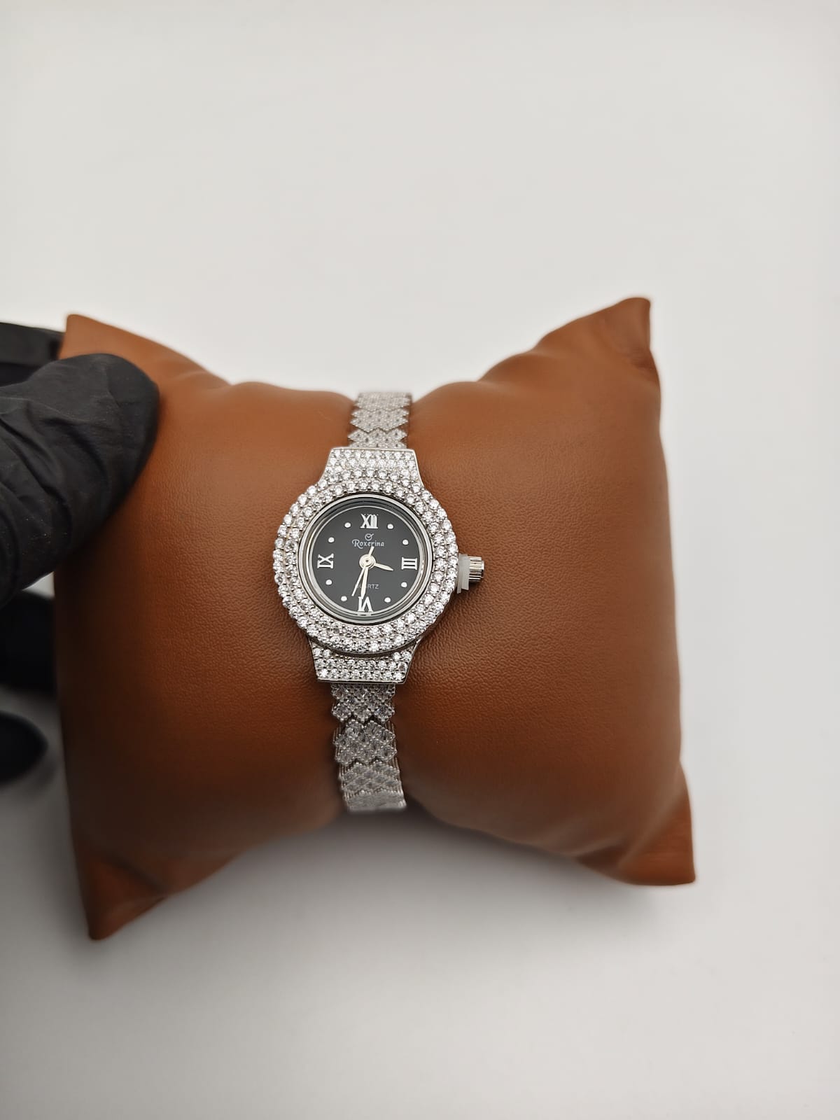 925 Silver Rhodium-Plated Crystal Detail Luxury Watch - IHSJ.pk