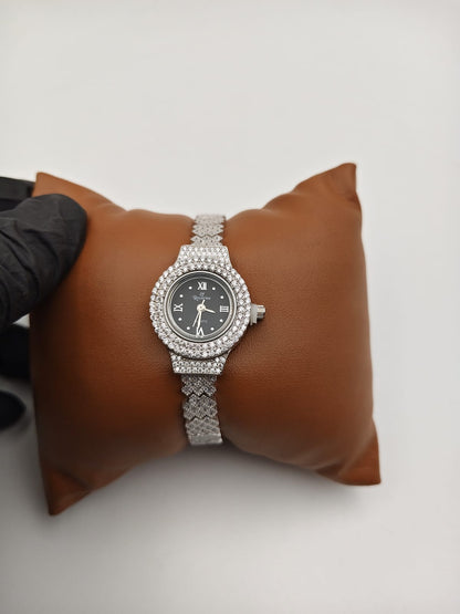 925 Silver Rhodium-Plated Crystal Detail Luxury Watch - IHSJ.pk