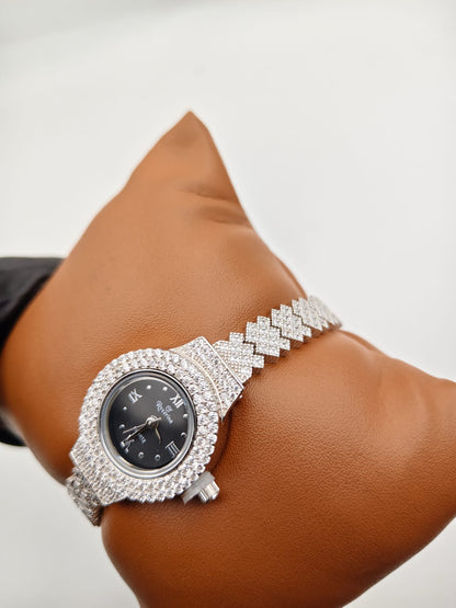 925 Silver Rhodium-Plated Crystal Detail Luxury Watch - IHSJ.pk