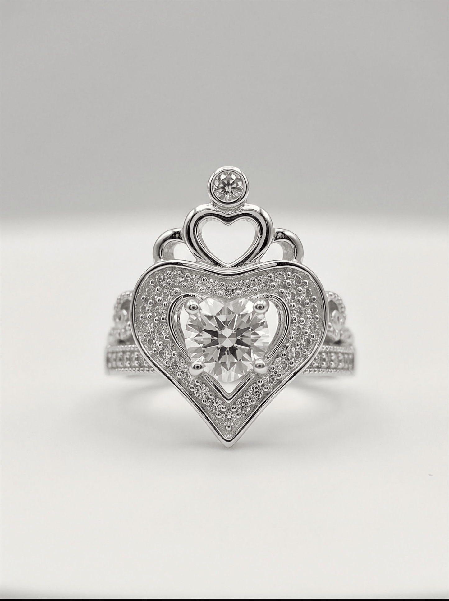925 Sterling Silver Claddagh Ring Set | Boho Silver Princess Crown Ring | Heart Shaped Silver Promise Ring for Women - IHSJ.pk