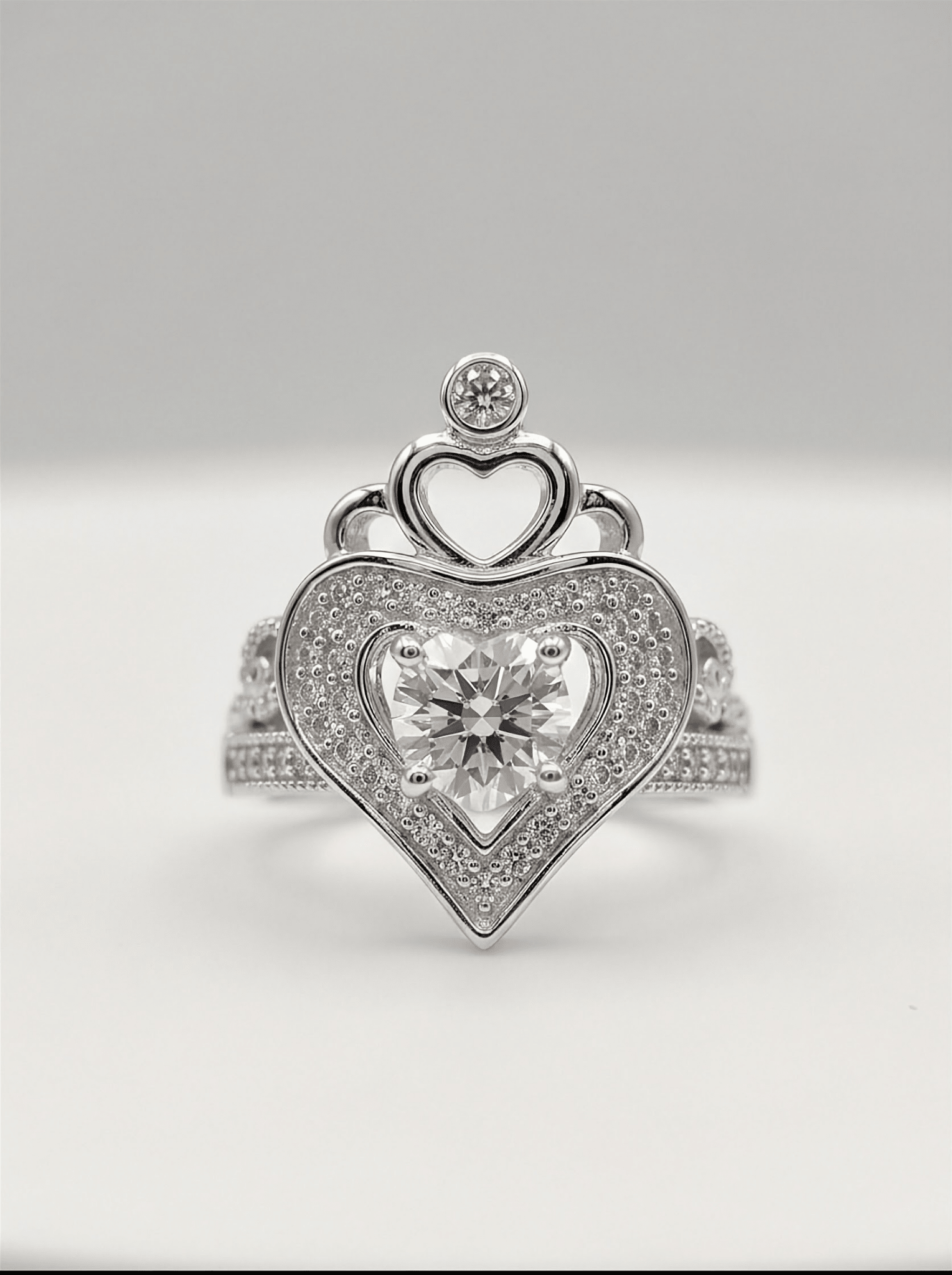 925 Sterling Silver Claddagh Ring Set | Boho Silver Princess Crown Ring | Heart Shaped Silver Promise Ring for Women - IHSJ.pk