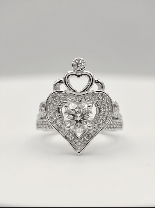 925 Sterling Silver Claddagh Ring Set | Boho Silver Princess Crown Ring | Heart Shaped Silver Promise Ring for Women - IHSJ.pk