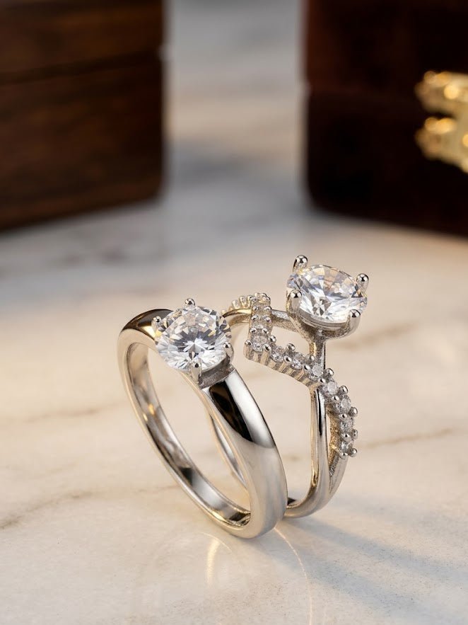 925 Sterling Silver Couple's Solitaire Ring Set - IHSJ.pk