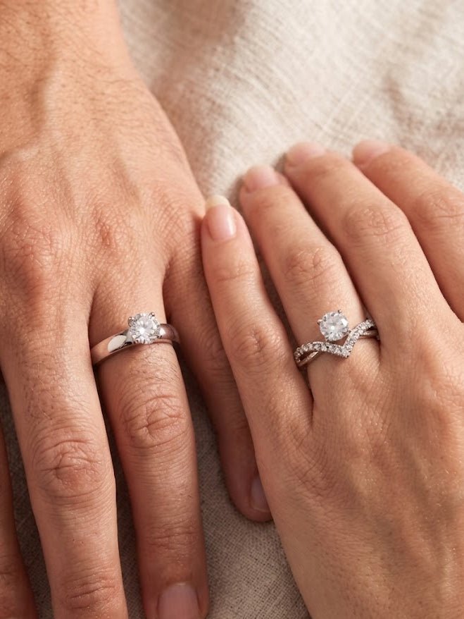 925 Sterling Silver Couple's Solitaire Ring Set - IHSJ.pk