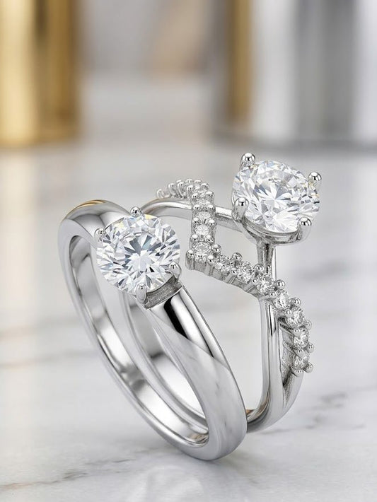 925 Sterling Silver Couple's Solitaire Ring Set - IHSJ.pk