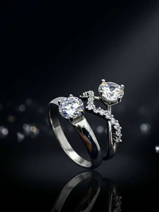 925 Sterling Silver Couple's Solitaire Ring Set - IHSJ.pk