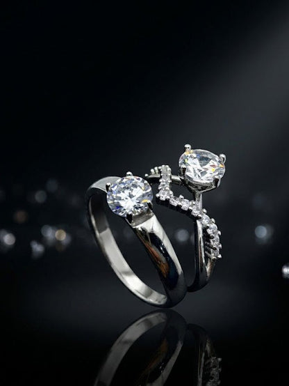 925 Sterling Silver Couple's Solitaire Ring Set - IHSJ.pk