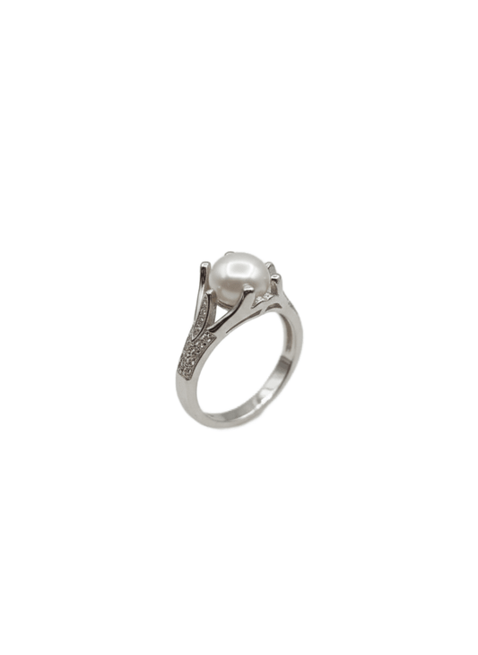 925 Sterling Silver FW Pearl and Diamond Ring – Solitaire Split Shank - IHSJ.pk