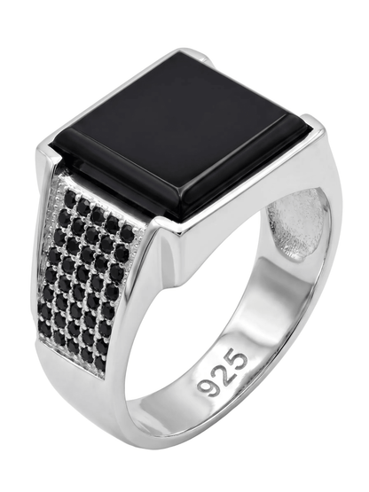 925 Sterling Silver Men's Black Onyx Signet Ring - IHSJ.pk