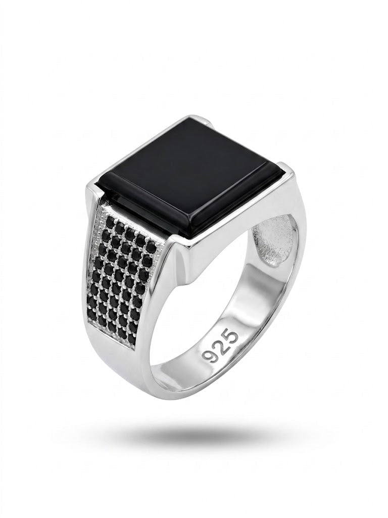 925 Sterling Silver Men's Black Onyx Signet Ring - IHSJ.pk