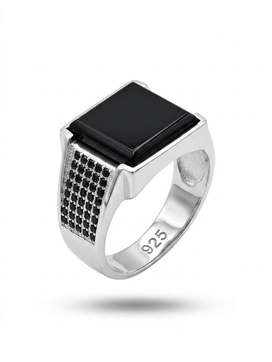 925 Sterling Silver Men's Black Onyx Signet Ring - IHSJ.pk