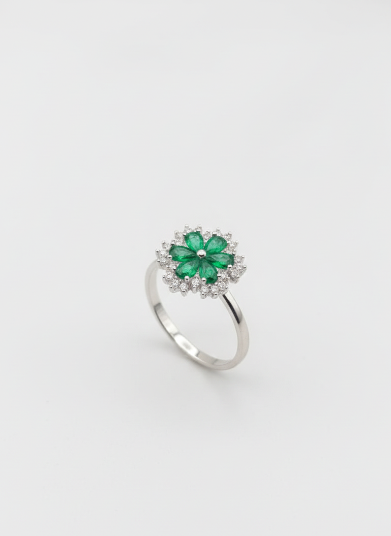 Green Flower Ladies Ring
