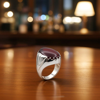A Classic Ring Yemeni Aqeeq - Natural Stone in Silver - IHSJ.pk