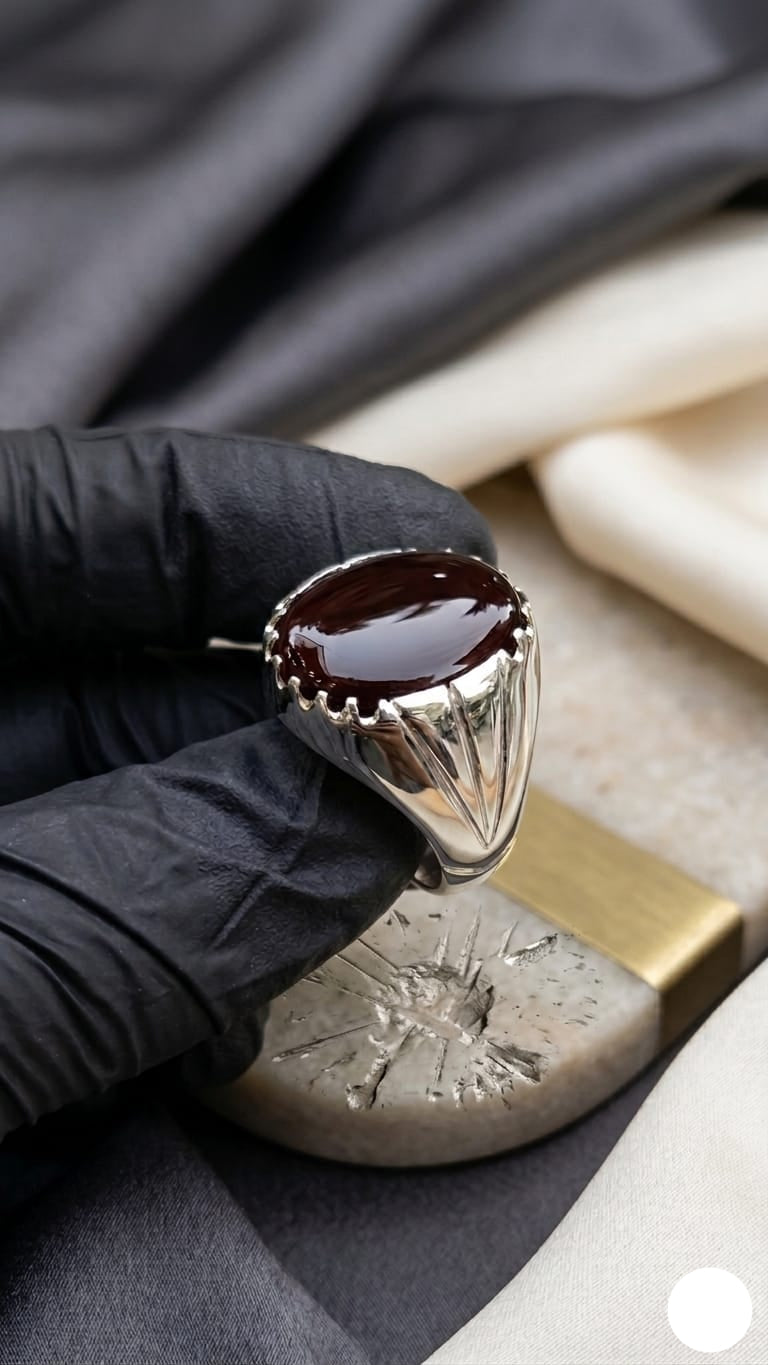 A Classic Ring Yemeni Aqeeq - Natural Stone in Silver - IHSJ.pk