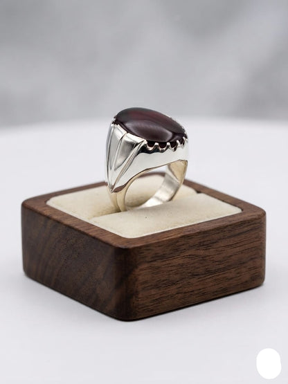 A Classic Ring Yemeni Aqeeq - Natural Stone in Silver - IHSJ.pk