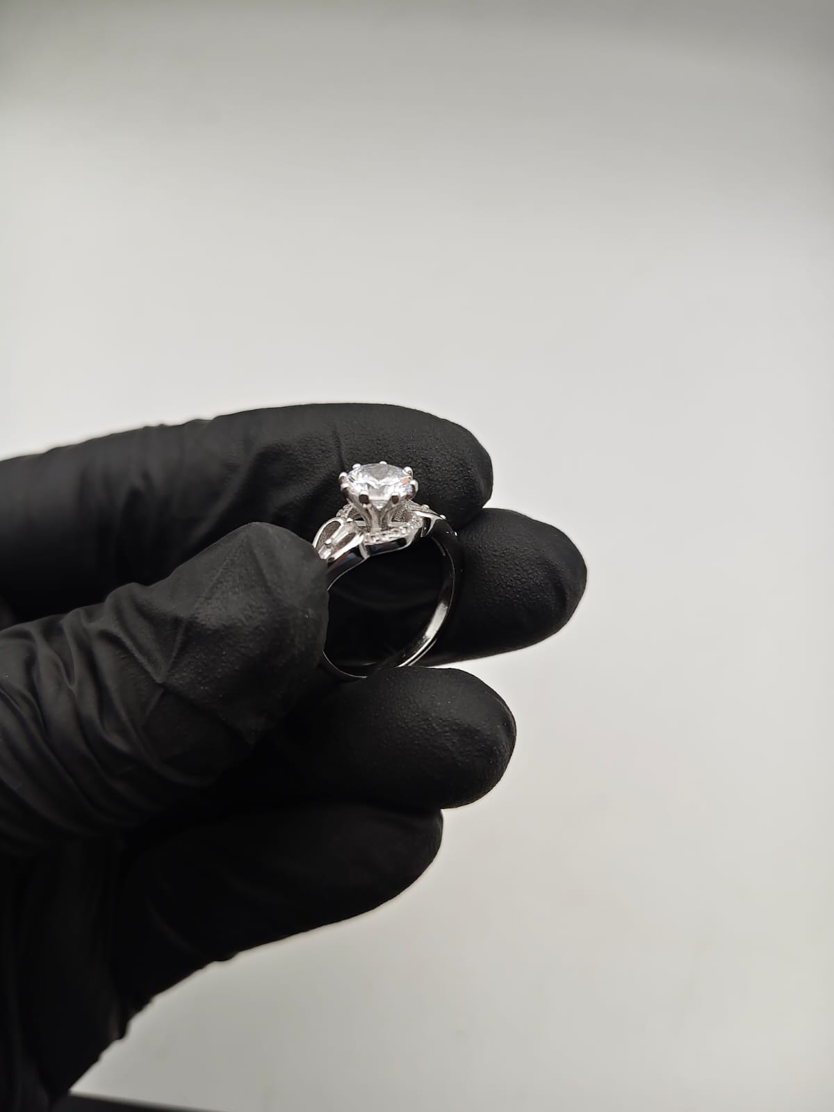 Art Deco Round Diamond Halo Wedding Silver Ring with Baguette Accent Split Shank - IHSJ.pk