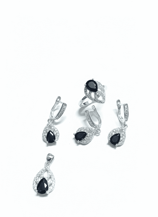 Black gemstone silver pendent set - IHSJ.pk