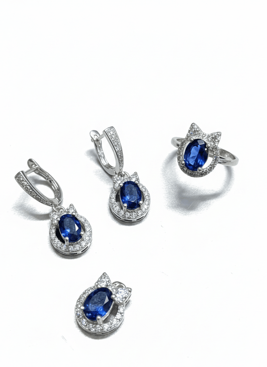 Blue Sapphire Silver Pendent Set - IHSJ.pk