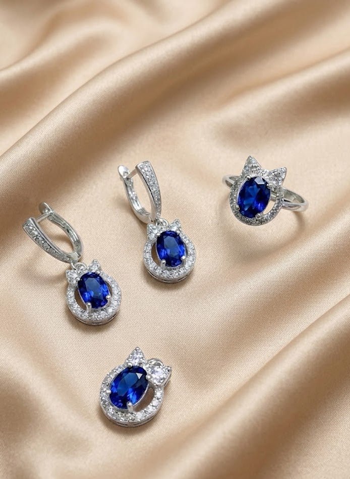 Blue Sapphire Silver Pendent Set - IHSJ.pk