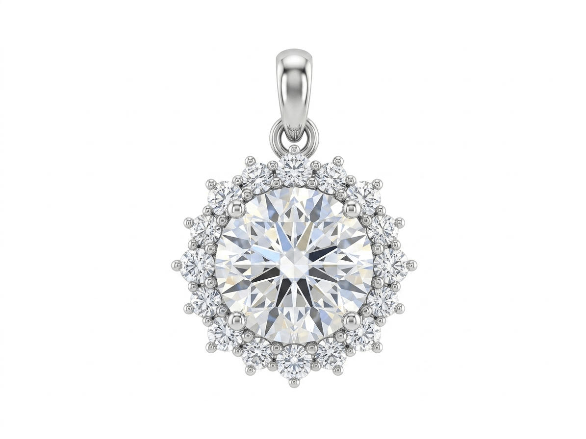 Classic Halo Diamond Pendant - 925 sterling silver pendant - IHSJ.pk