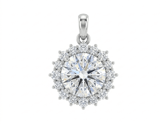 Classic Halo Diamond Pendant - 925 sterling silver pendant - IHSJ.pk