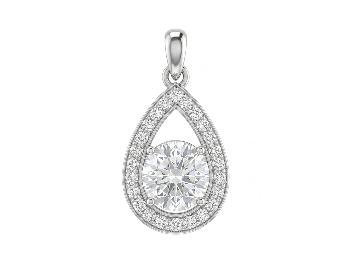 Classic Teardrop Halo Diamond Pendant – Luxury Silver Necklace for Women - IHSJ.pk