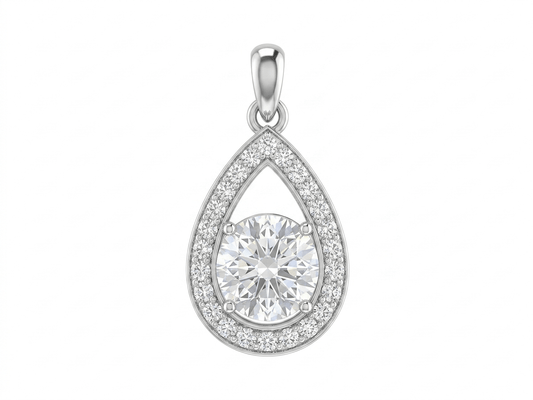 Classic Teardrop Halo Diamond Pendant – Luxury Silver Necklace for Women - IHSJ.pk