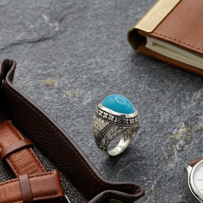 Feroza Gemstone Handmade silver Ring - IHSJ.pk