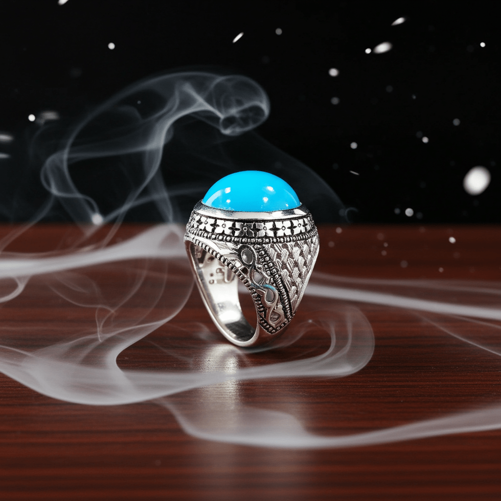 Feroza Gemstone Handmade silver Ring - IHSJ.pk