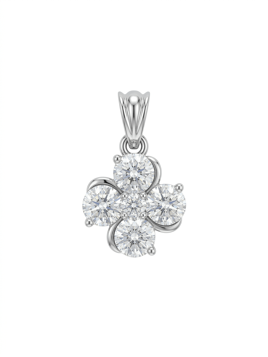 Floral Cluster Diamond Pendant Necklace – Premium Silver Flower Design - IHSJ.pk