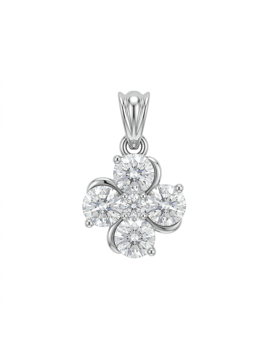 Floral Cluster Diamond Pendant Necklace – Premium Silver Flower Design - IHSJ.pk