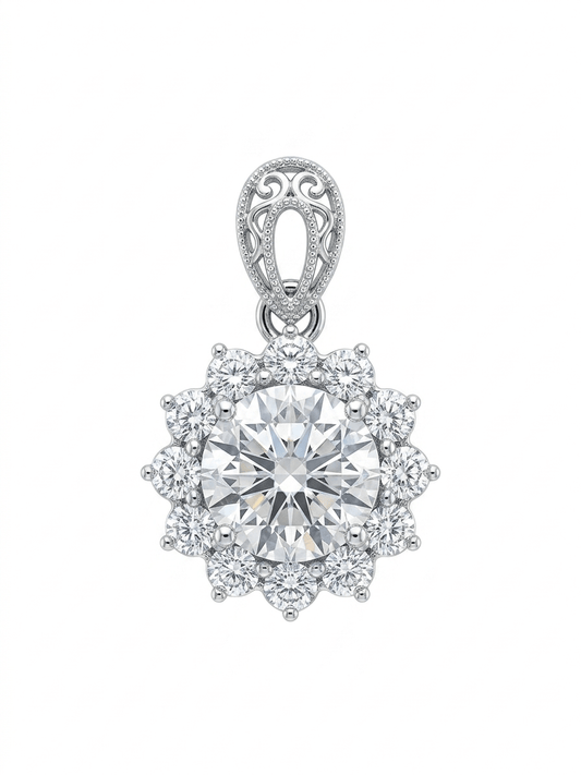 Floral Halo Diamond Pendant - 925 sterling silver pendant - IHSJ.pk