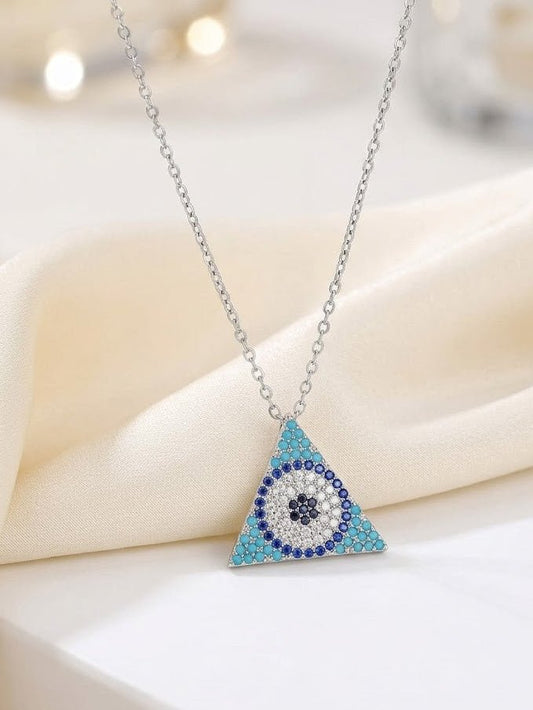 Geometric Pyramid Nazar Charm Chain - 100% Authentic 925 Silver Jewelry - IHSJ.pk