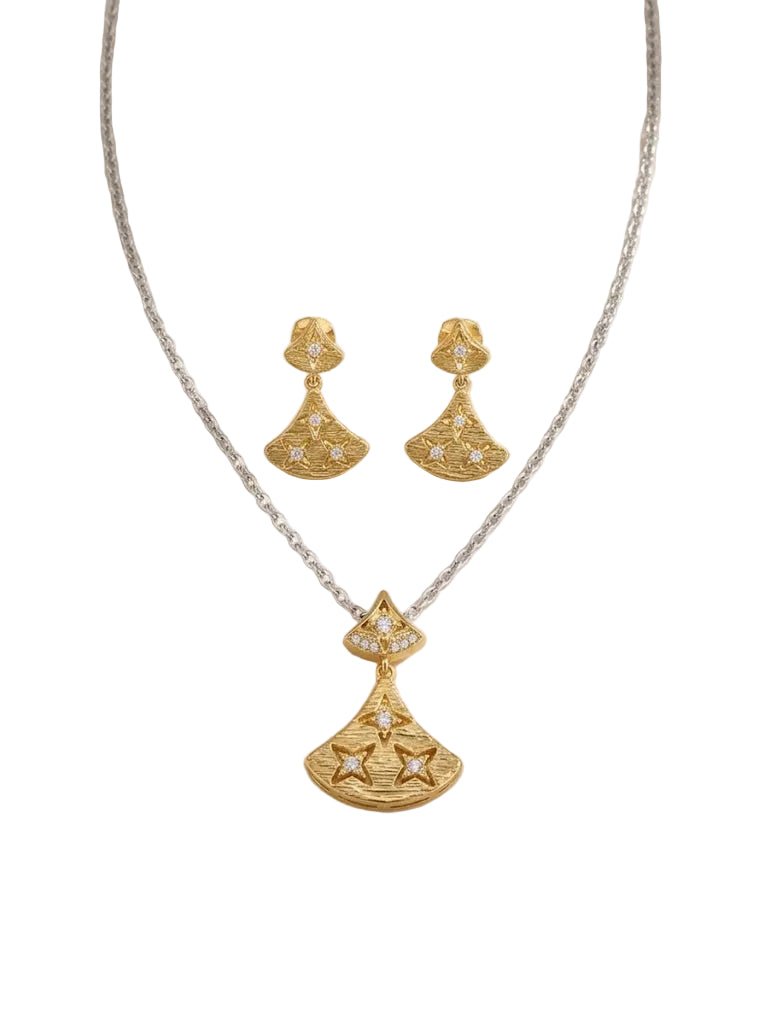 “Gold Plated Fan Design Necklace Set for Women – Party & Wedding Wear” - IHSJ.pk